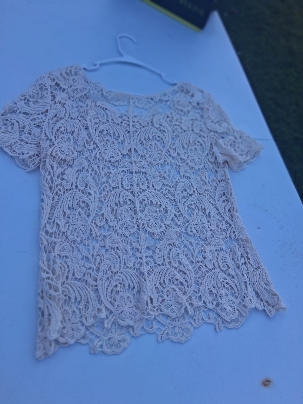 Lace Overlay Short Sleeve Top in Cream